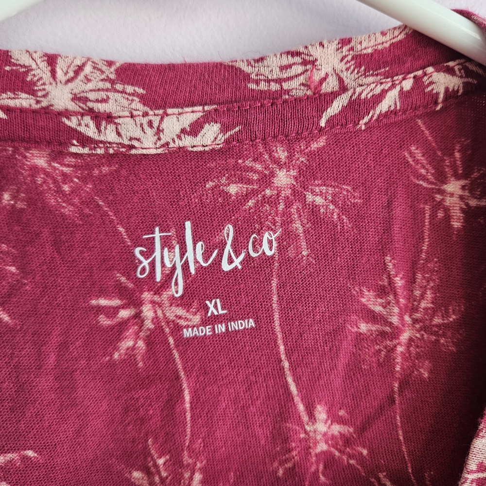 Style & Co. Red Palm Print Short Sleeve Top - Picture 2 of 2